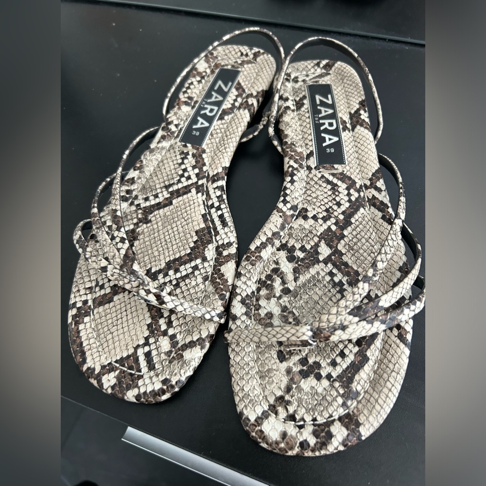 Zara snakeskin flat sandals 9